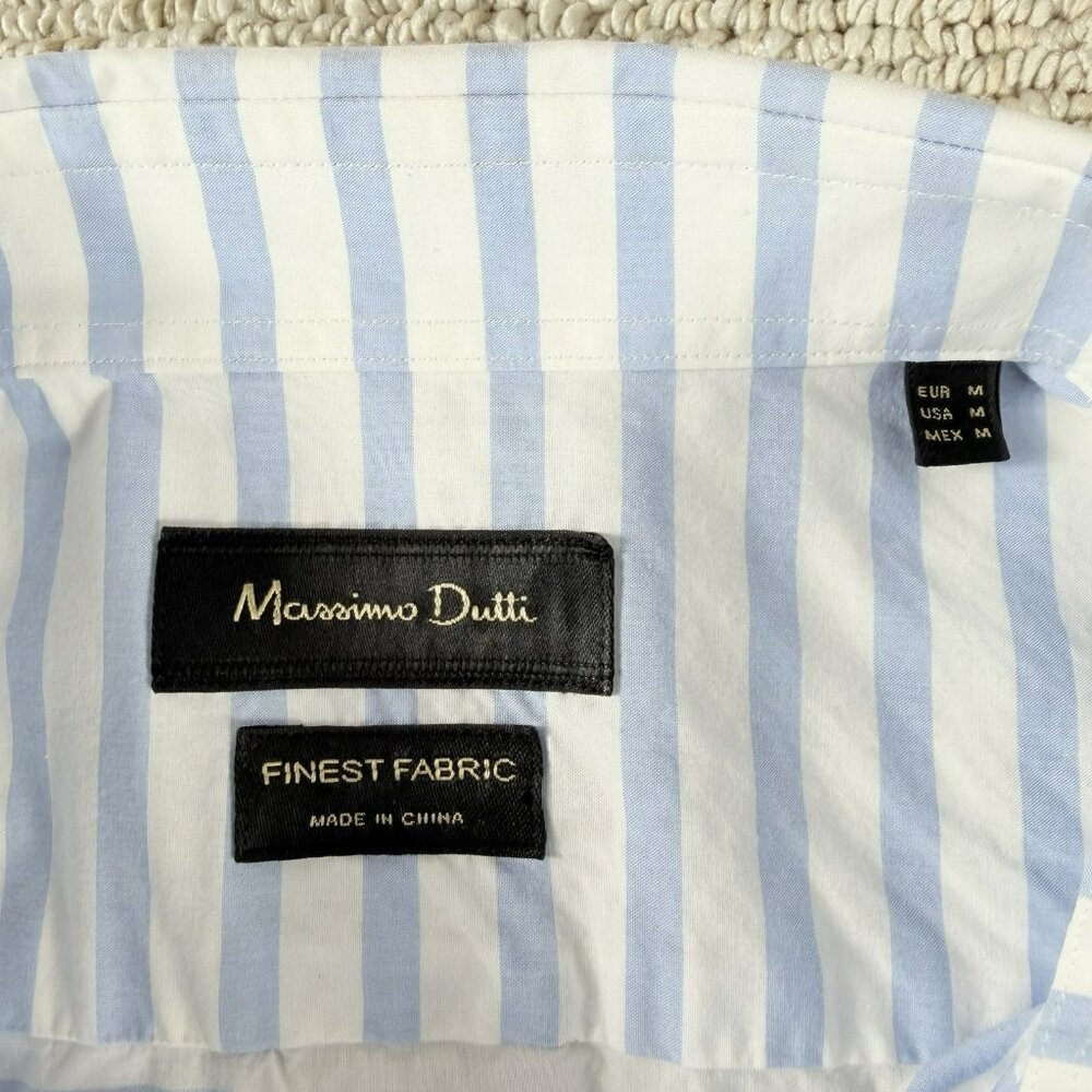 Massimo Dutti Striped Button Up Long Sleeve White Blue Men’s Size Medium - Picture 2 of 7